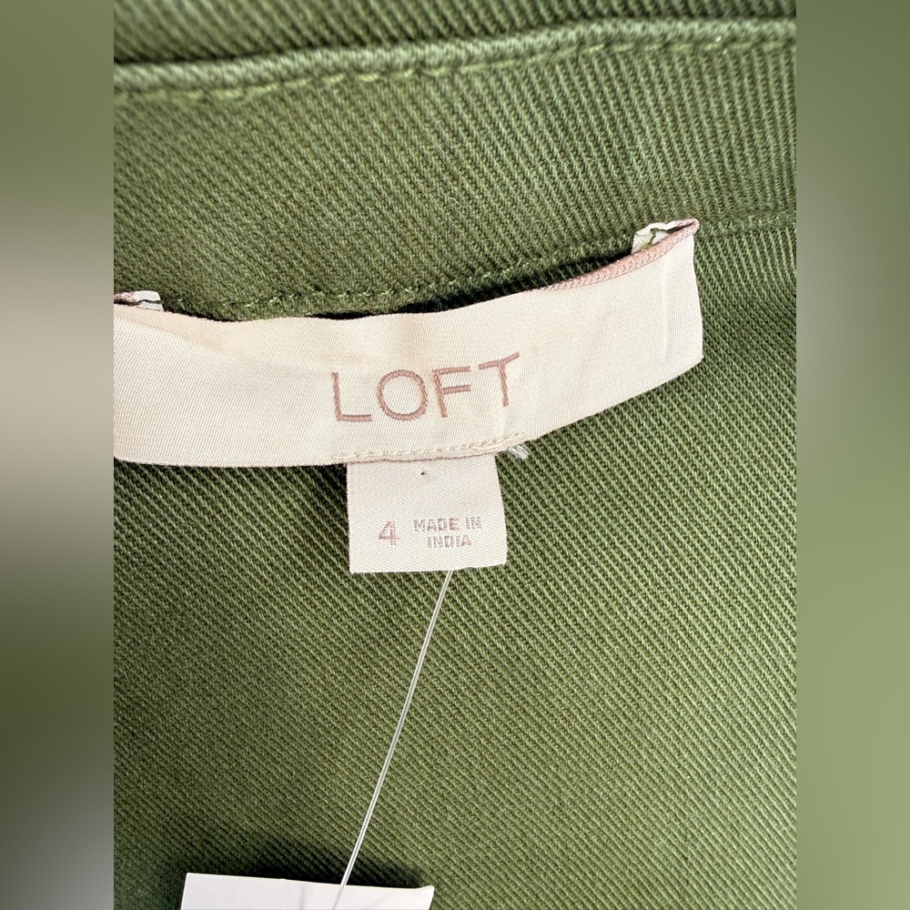 Loft Olive Green Utility Shirt Dress Button Front Safari Style with Pockets SZ-4 - Picture 10 of 12